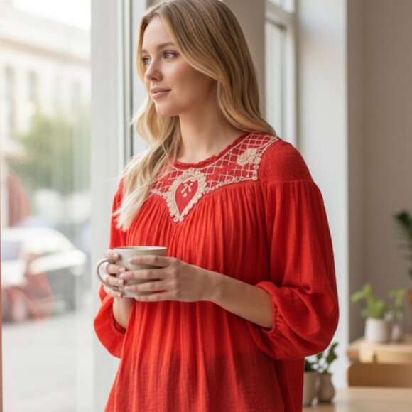 NWT Free People Begonia Embroidered Top - Picture 1 of 8